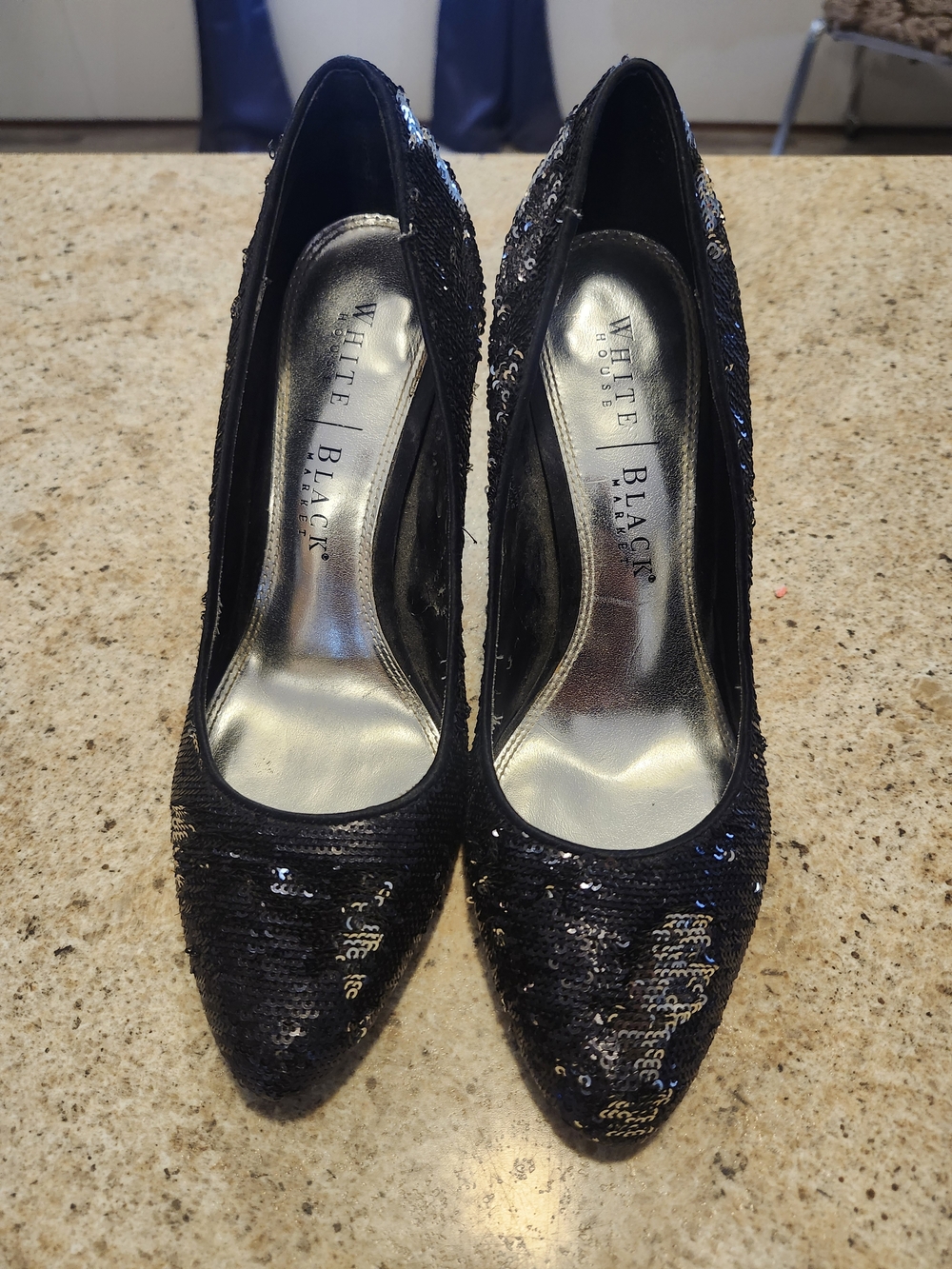 White House Black Market Black Sequin Pointed Pumps